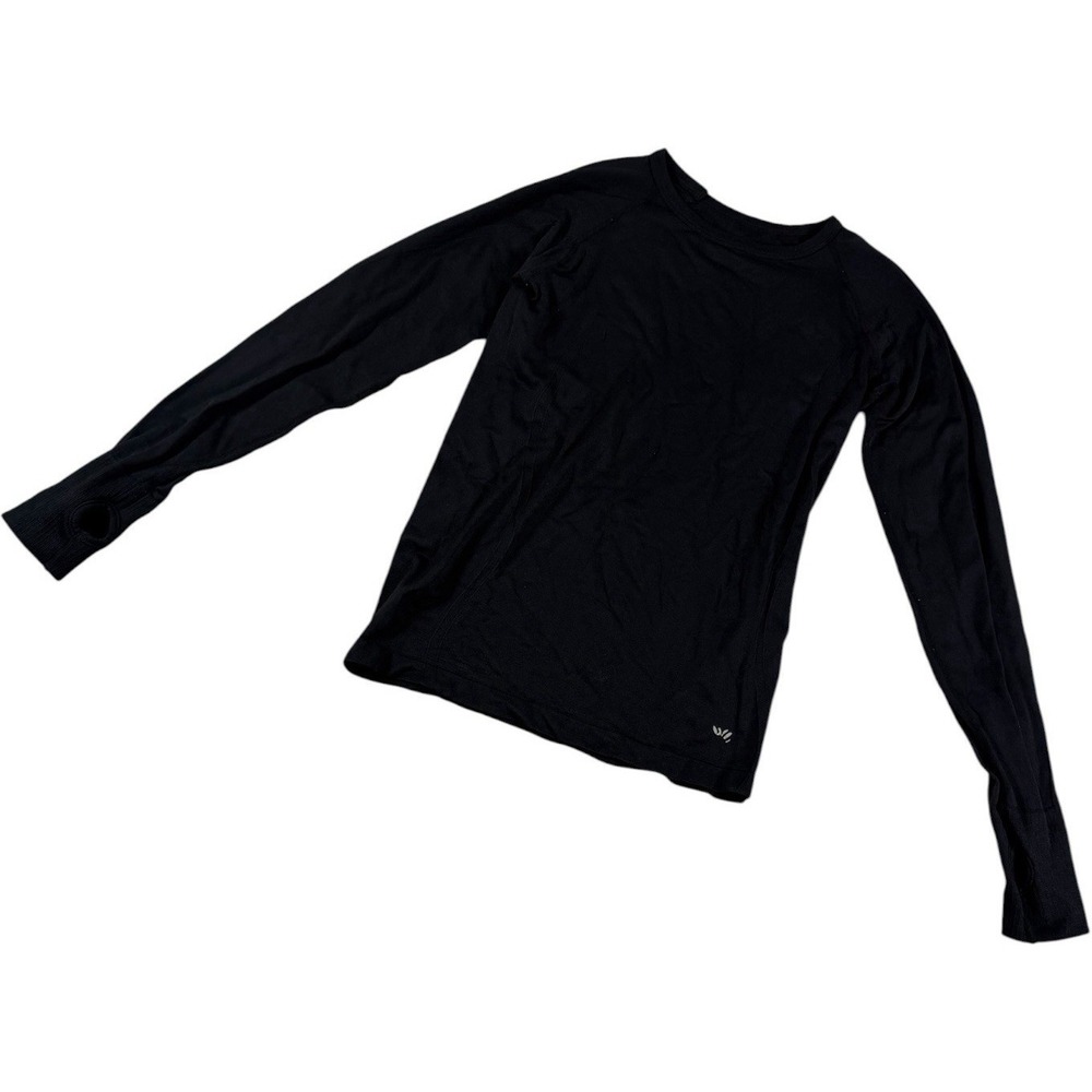 AIM Womens Black Long Sleeve Seamless Athletic Shirt Thumb Holes Small